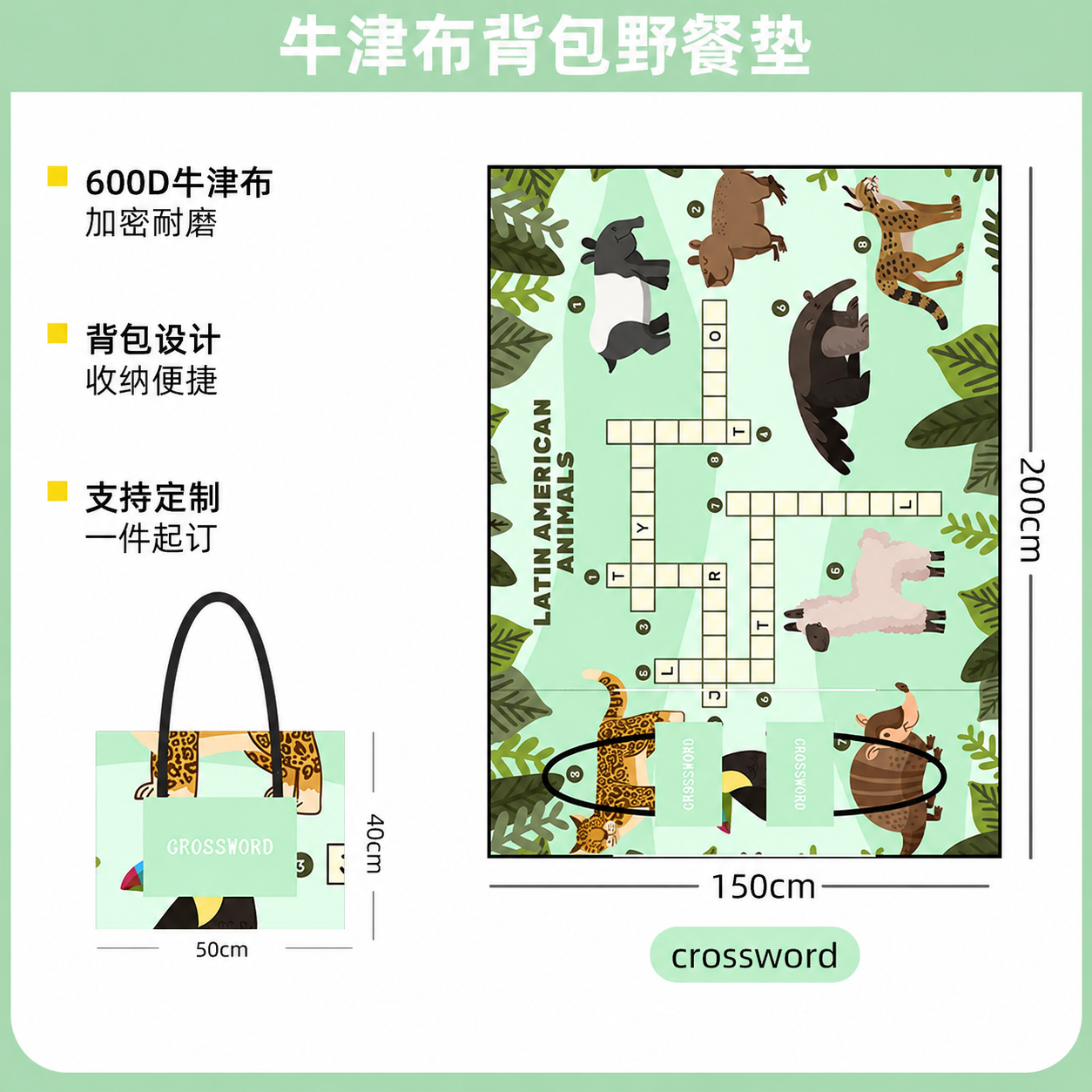 （Overseas Products）Portable Thickened Waterproof Foldable Picnic Mat Backpack（境外商品）加厚防潮折叠背包野餐垫