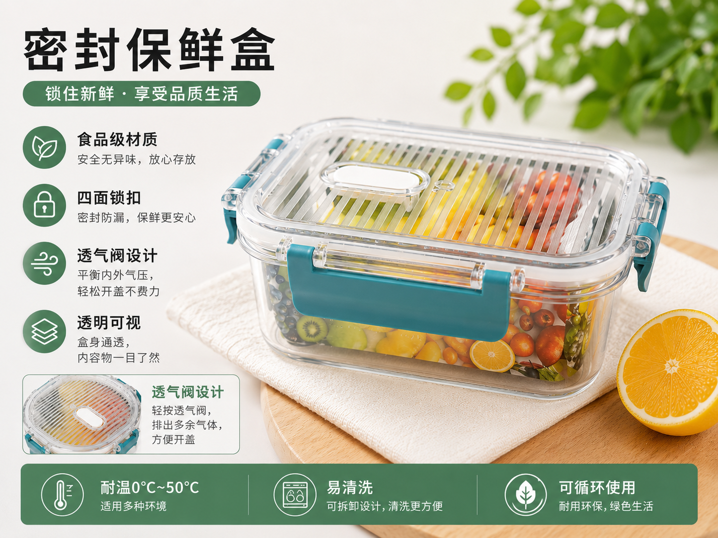 Rectangular Airtight Food Storage Container（570ml)  长方形密封保鲜盒(570ml)