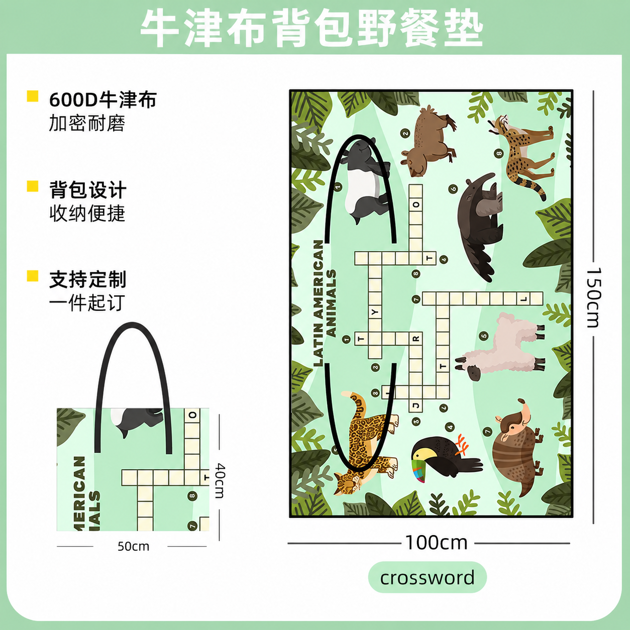 （Overseas Products）Portable Thickened Waterproof Foldable Picnic Mat Backpack（境外商品）加厚防潮折叠背包野餐垫