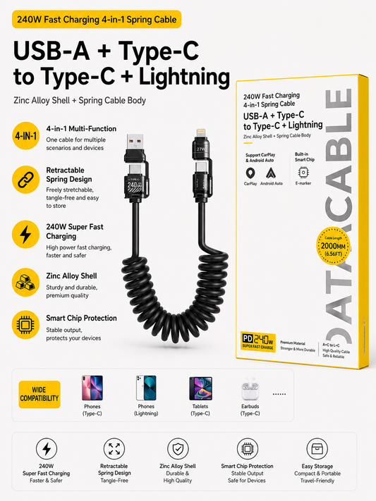 Fast Charging 4-in-1 Spring Data Cable (2m) 快充四合一弹簧数据线（2m)