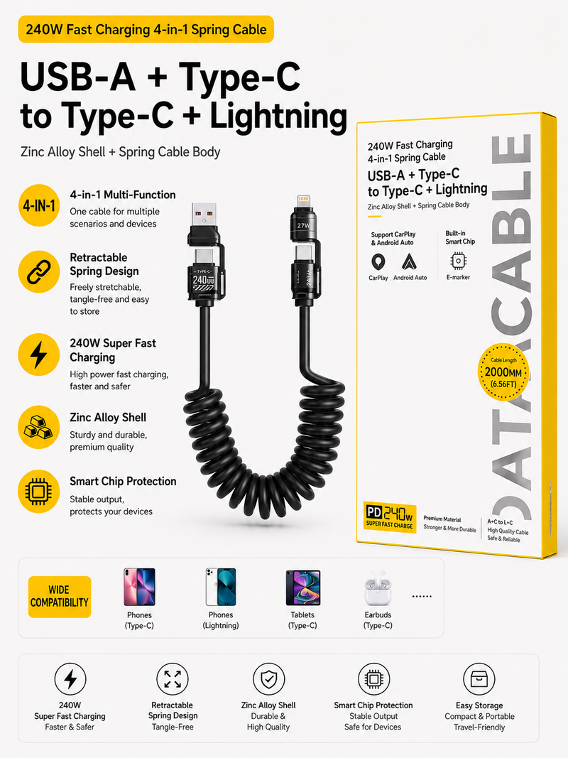 Fast Charging 4-in-1 Spring Data Cable (2m) 快充四合一弹簧数据线（2m)