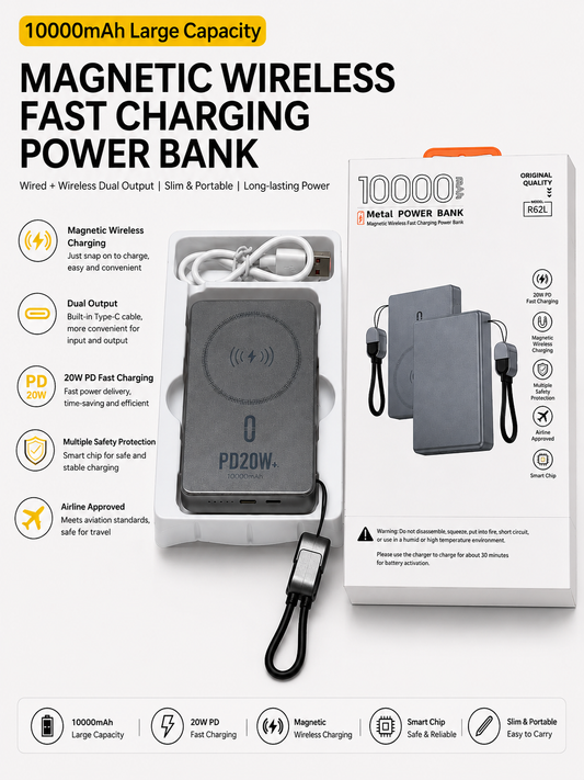 Metal Magnetic Wireless Fast Charging Power Bank (10000mAh, 5000mAh) 金属磁吸式无线快充移动电源（10000mah,5000mah)
