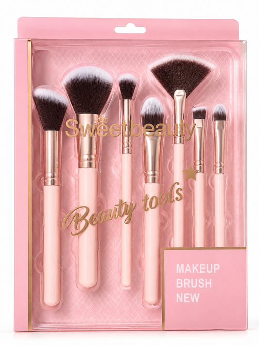 Sweet Pink 7-Piece Makeup Brush Set  甜美粉系7支化妆刷套装