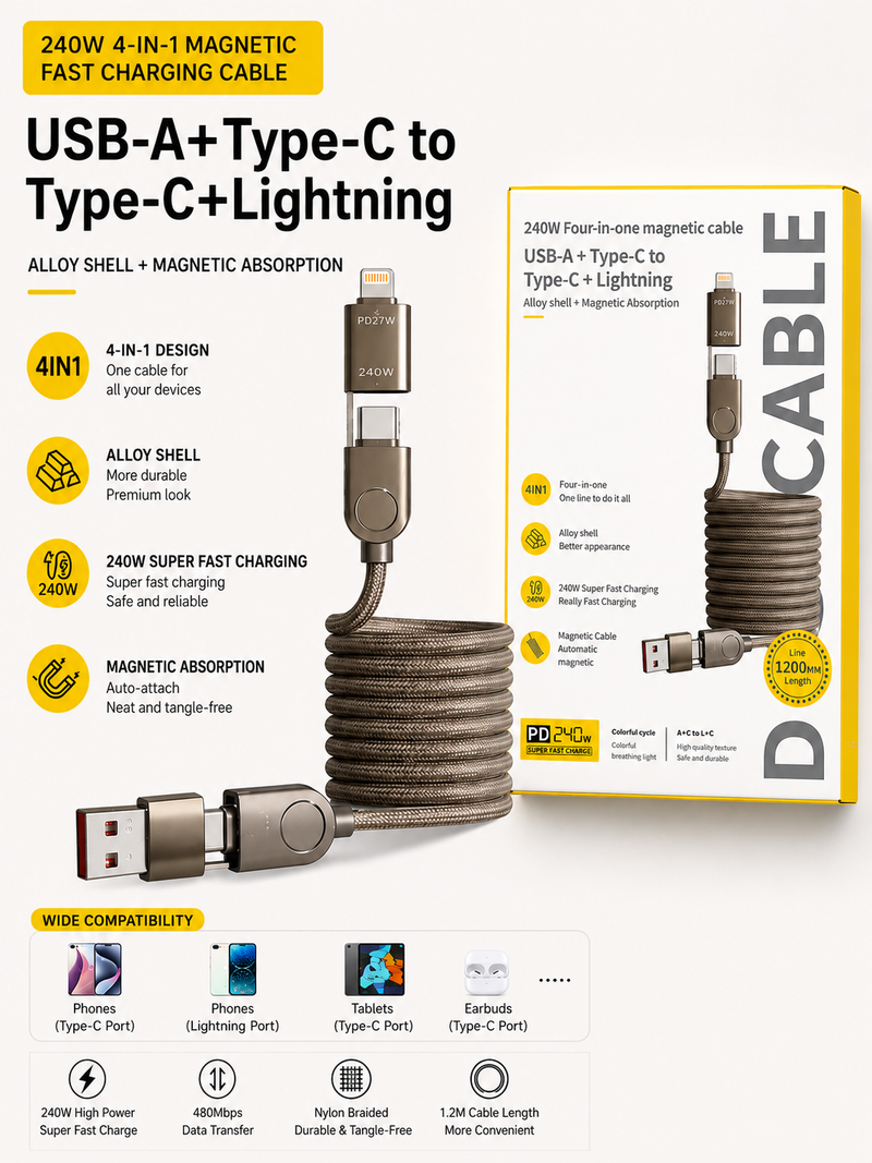 4-in-1 Magnetic Cable (1.2m)  四合一磁吸线（1.2m)