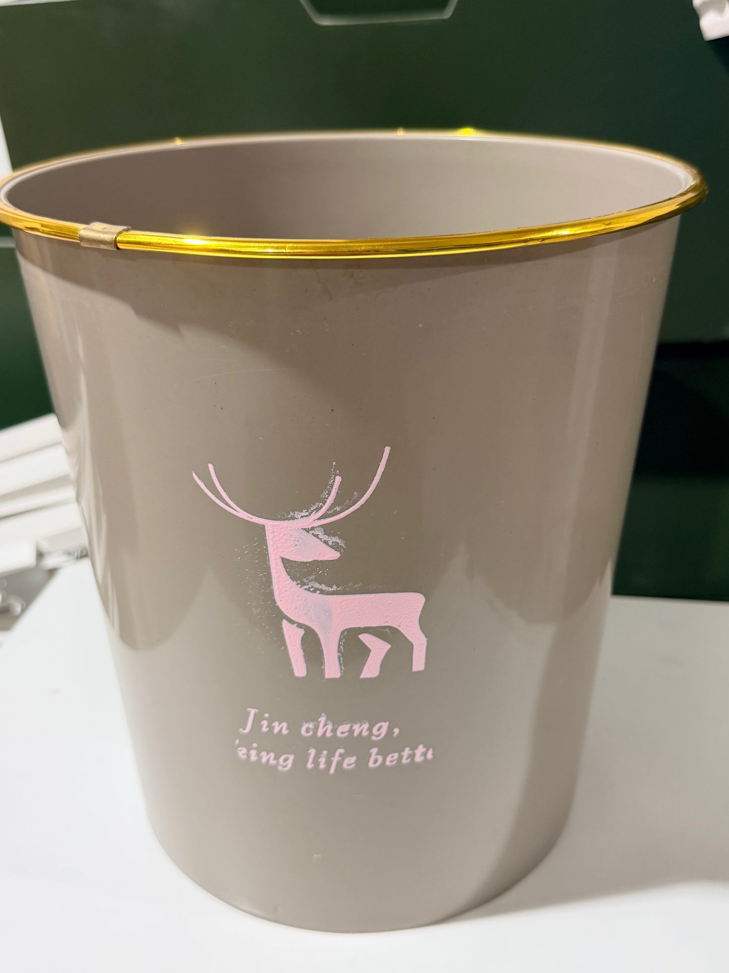 Minimalist Deer Pattern Trash Bin  简约鹿纹金边垃圾桶