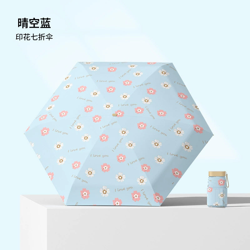 （Overseas Products）11cm Mini Pocket Umbrella – Compact Flat Folding UV Protection Sun Umbrella with Black Coating11cm（境外发货）卡片扁平七折伞黑胶防紫外线太阳伞迷你口袋伞折叠