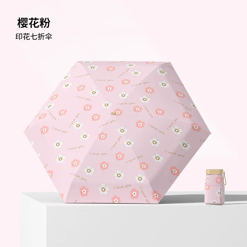 （Overseas Products）11cm Mini Pocket Umbrella – Compact Flat Folding UV Protection Sun Umbrella with Black Coating11cm（境外发货）卡片扁平七折伞黑胶防紫外线太阳伞迷你口袋伞折叠