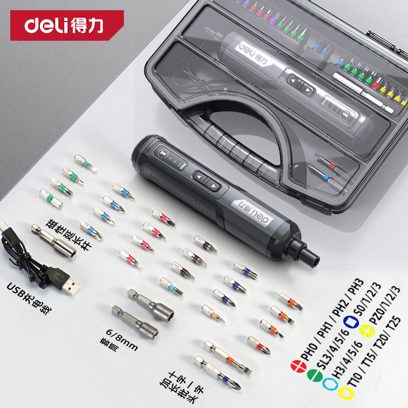 (Overseas Products)Deli Rechargeable Electric Screwdriver Set – Portable Mini Cordless Screwdriver for Home Repair(境外商品）得力工具电动螺丝刀充电式家用小型电动起子便携迷你电动批多功能