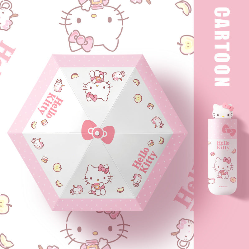 (Overseas Products）Hello Kitty Sanrio Mini Portable UV Protection Umbrella – Cute Foldable Sun & Rain Umbrella for Women（境外商品）HelloKitty三丽鸥小巧便携太阳伞遮阳防晒防紫外线女晴雨两用雨伞