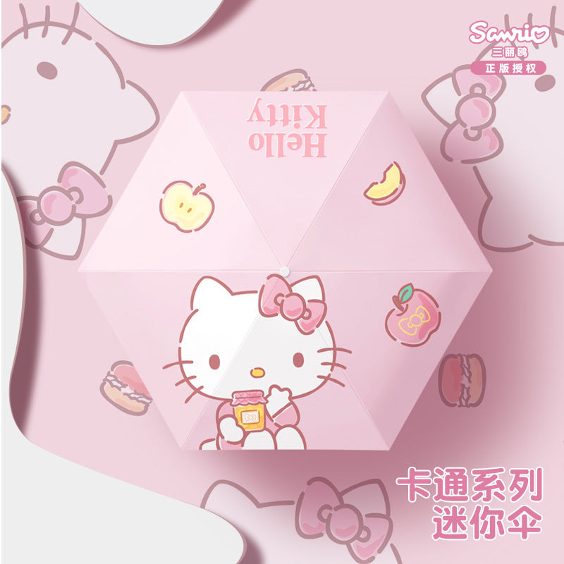 (Overseas Products）Hello Kitty Sanrio Mini Portable UV Protection Umbrella – Cute Foldable Sun & Rain Umbrella for Women（境外商品）HelloKitty三丽鸥小巧便携太阳伞遮阳防晒防紫外线女晴雨两用雨伞