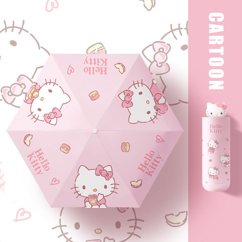 (Overseas Products）Hello Kitty Sanrio Mini Portable UV Protection Umbrella – Cute Foldable Sun & Rain Umbrella for Women（境外商品）HelloKitty三丽鸥小巧便携太阳伞遮阳防晒防紫外线女晴雨两用雨伞