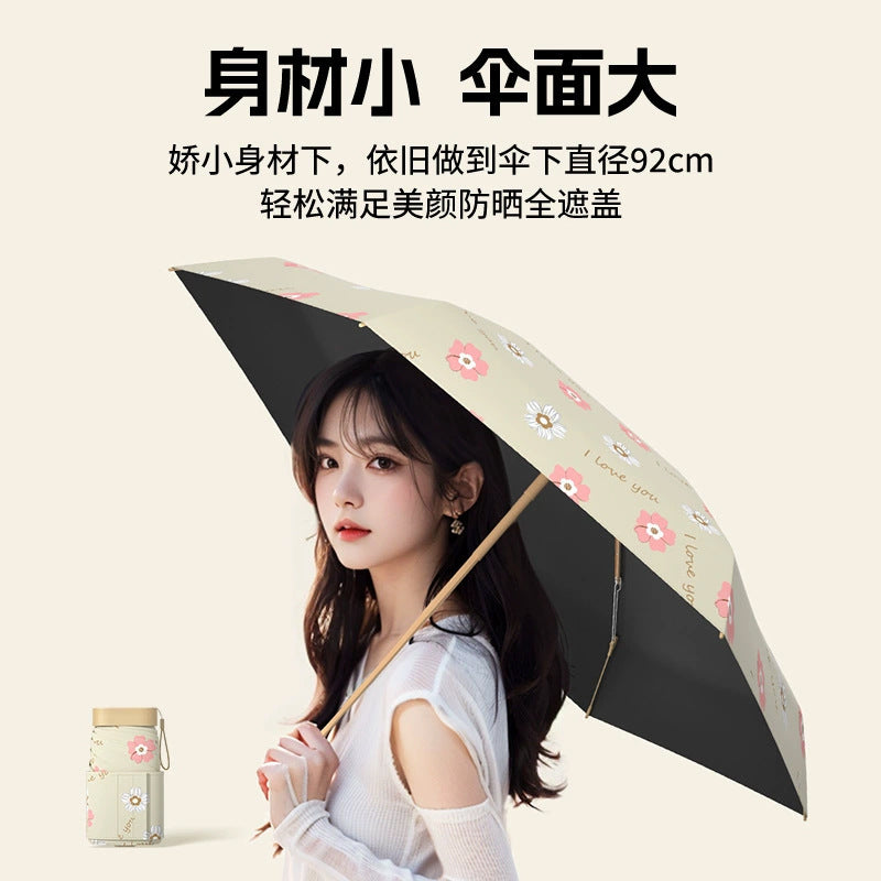 （Overseas Products）11cm Mini Pocket Umbrella – Compact Flat Folding UV Protection Sun Umbrella with Black Coating11cm（境外发货）卡片扁平七折伞黑胶防紫外线太阳伞迷你口袋伞折叠