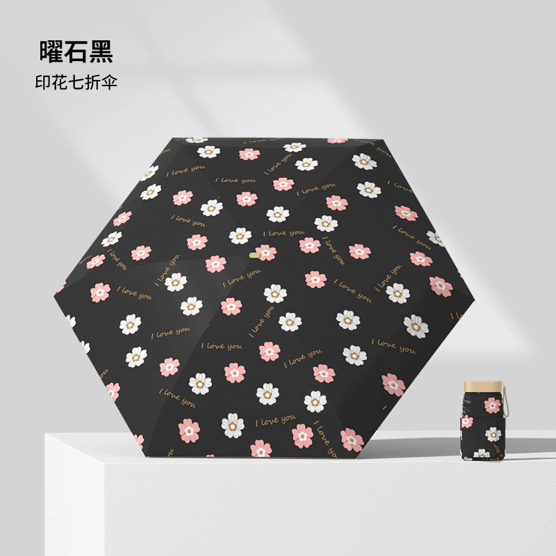 （Overseas Products）11cm Mini Pocket Umbrella – Compact Flat Folding UV Protection Sun Umbrella with Black Coating11cm（境外发货）卡片扁平七折伞黑胶防紫外线太阳伞迷你口袋伞折叠