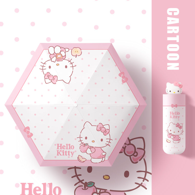 (Overseas Products）Hello Kitty Sanrio Mini Portable UV Protection Umbrella – Cute Foldable Sun & Rain Umbrella for Women（境外商品）HelloKitty三丽鸥小巧便携太阳伞遮阳防晒防紫外线女晴雨两用雨伞